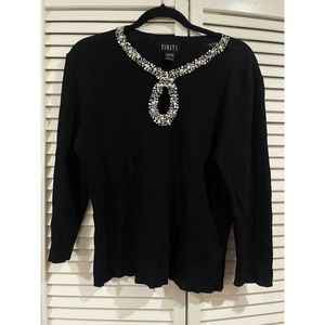 Finity Black Beaded Keyhole Neckline Blouse